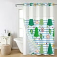 thumbnail image 5 of Mizhona Christmas Tree No Hooks Shower Curtains with Snap in Liner Green Trees on White and Blue Striped Hookless Fabric Bathroom Curtain，71"× 86", 5 of 5