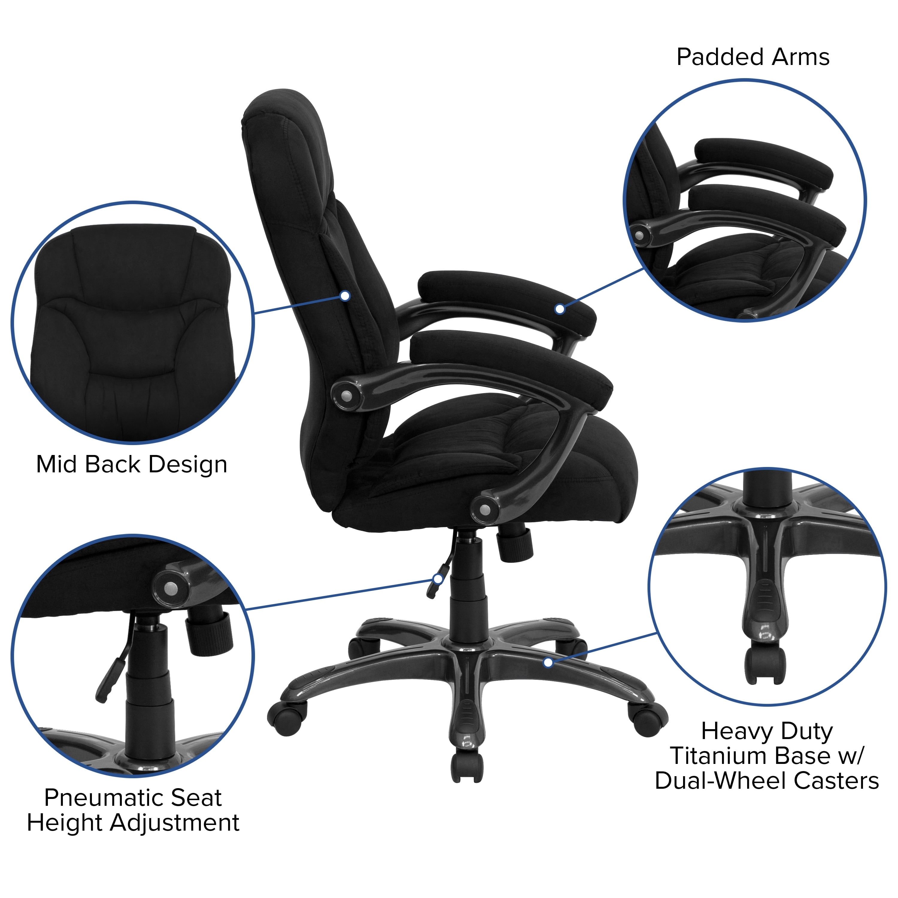Emma + Oliver High Back Black Microfiber Executive Swivel Ergonomic Office Chair with Arms