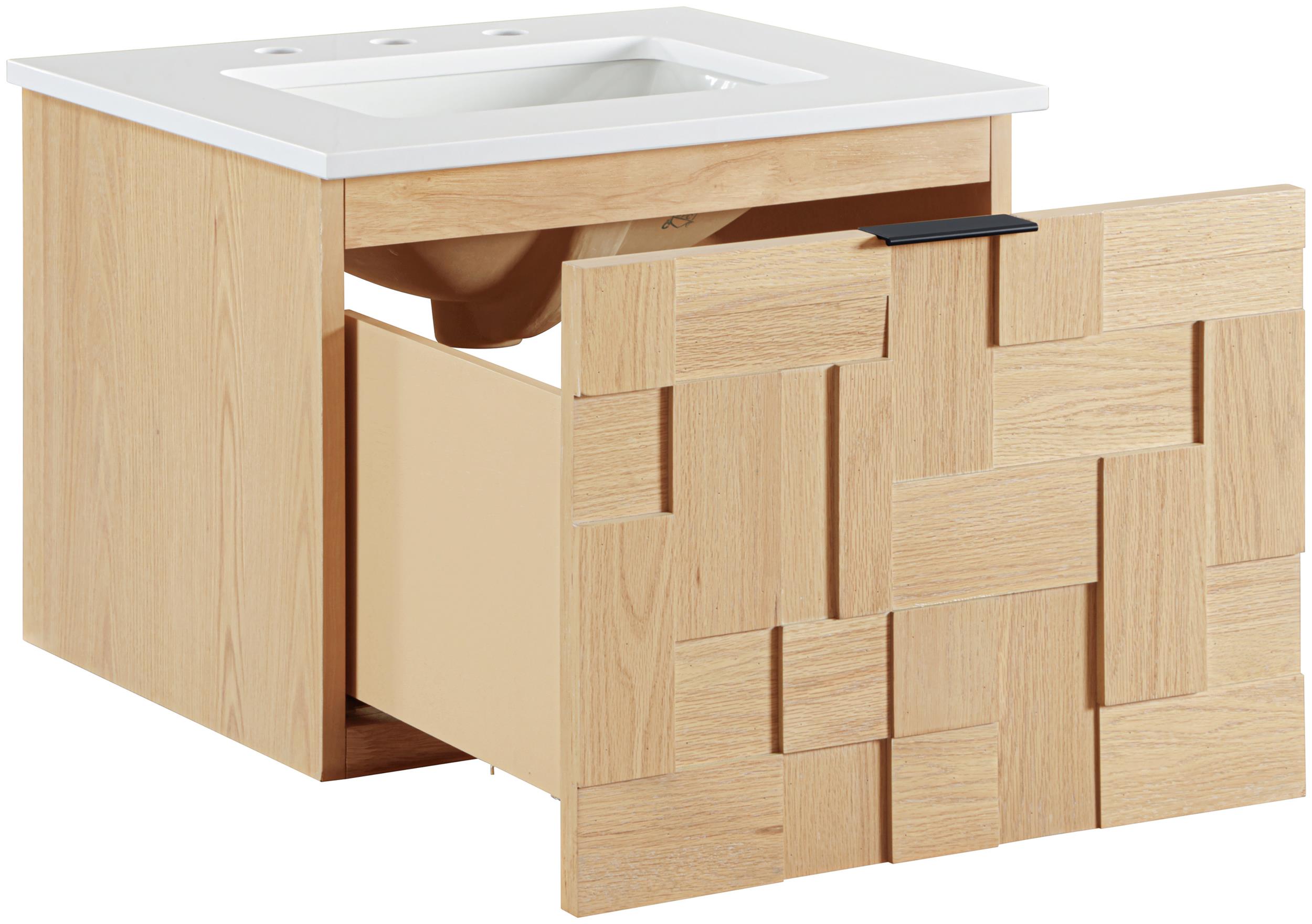 Meridian Furniture 24" Natural Engineered Stone Wall Mounted Bathroom Vanity