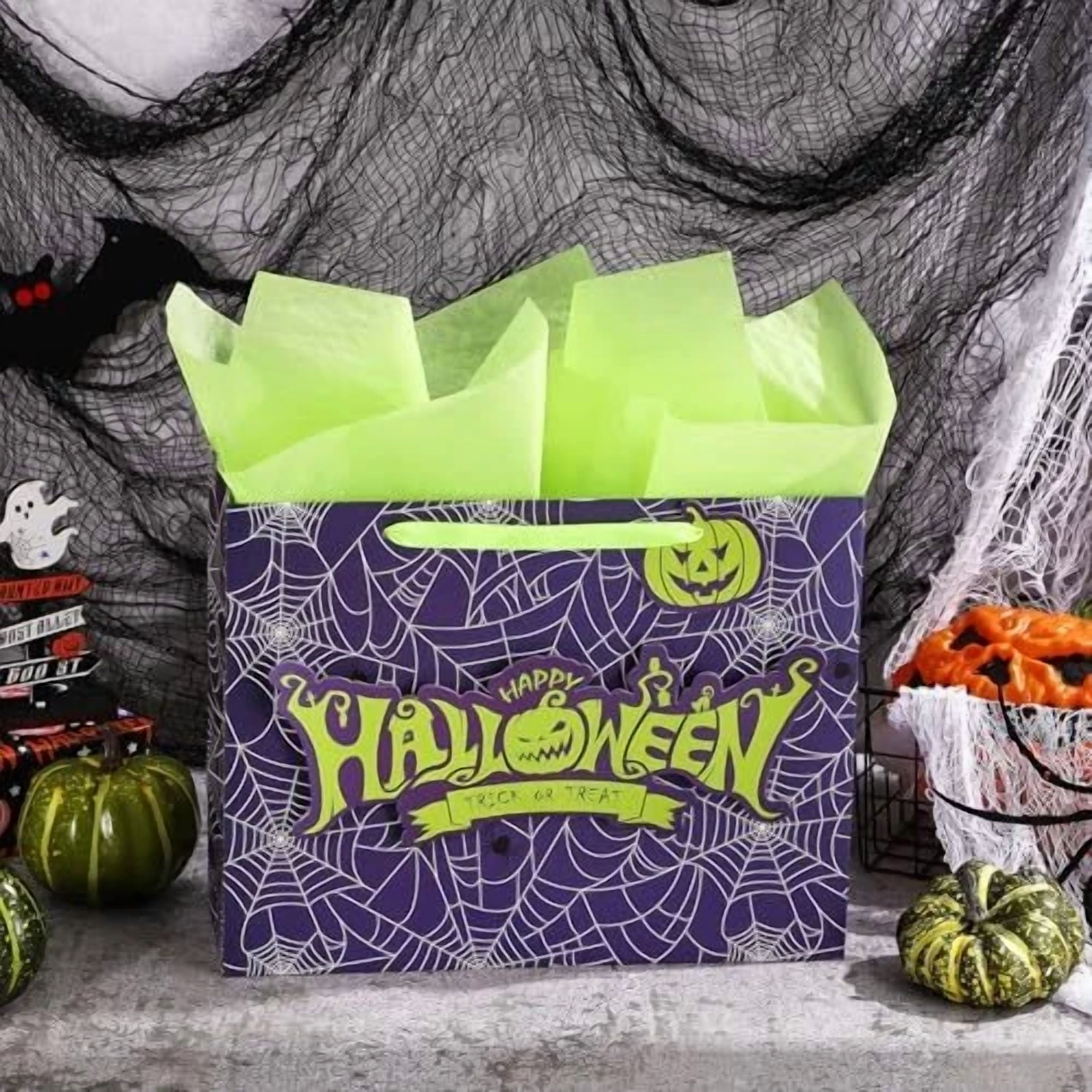 BUTTERFLY- Halloween Medium Gift Bags With Tissue Paper And Tag For Halloween - Purple