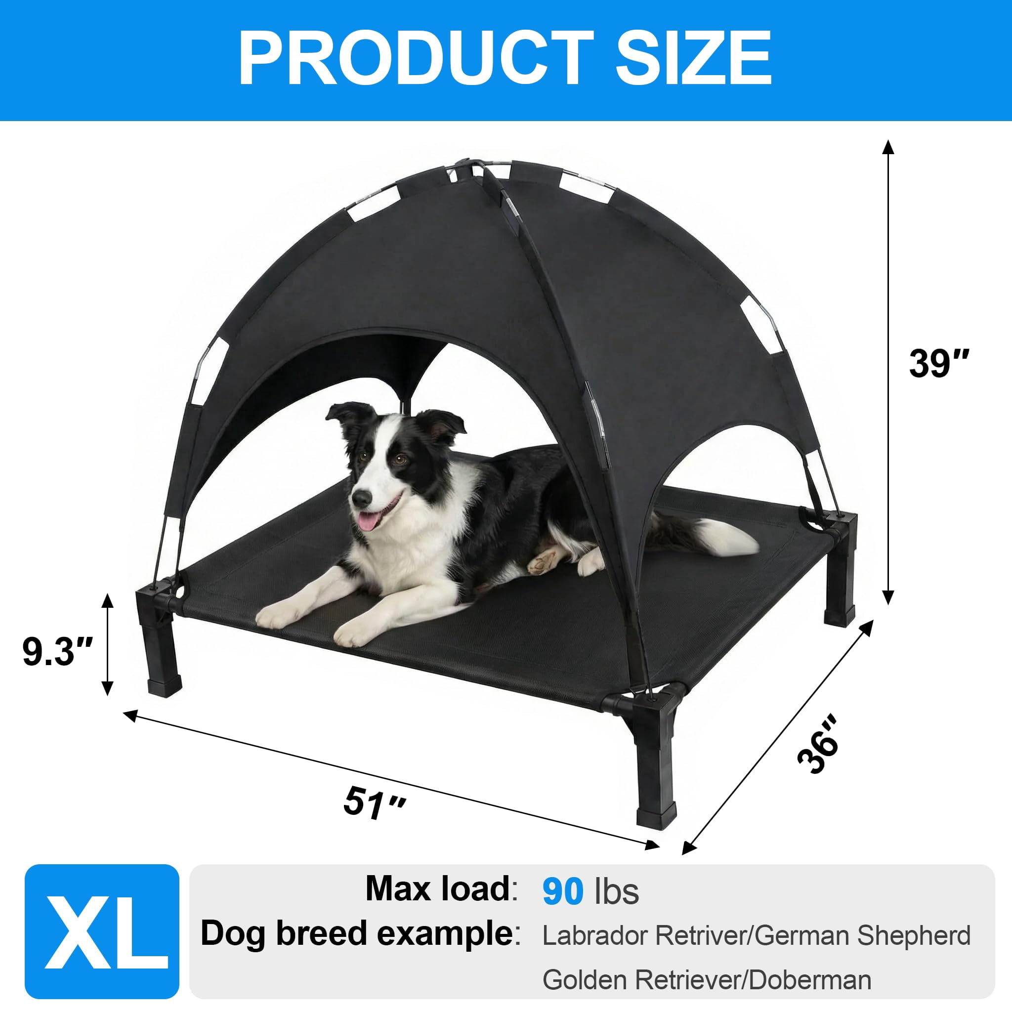 Elevated Dog Bed With Raised Pet For Large Dogs  Outdoor Removable Sun Shade Tent Breathable Mesh Portable Camping Beach Backyard Use
