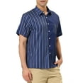 thumbnail image 4 of INSPIRE CHIC Men's Shirts Short Sleeve Summer Cotton Patchwork Button Down Shirts XL Navy Blue, 4 of 6