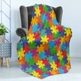 thumbnail image 4 of Colorful Soft Flannel Fleece Throw Blanket, Nursery Theme Inspired Rainbow Colored Jigsaw Puzzle Parts Covered Illustration, Cozy Plush for Indoor and Outdoor Use, 50" x 60", Multicolor, by Ambesonne, 4 of 5