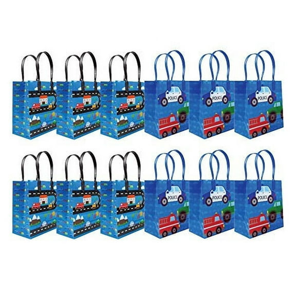 Tinymills Assorted Plastic Reusable Gift Bags for Vehicles Party Favor, 12 Count