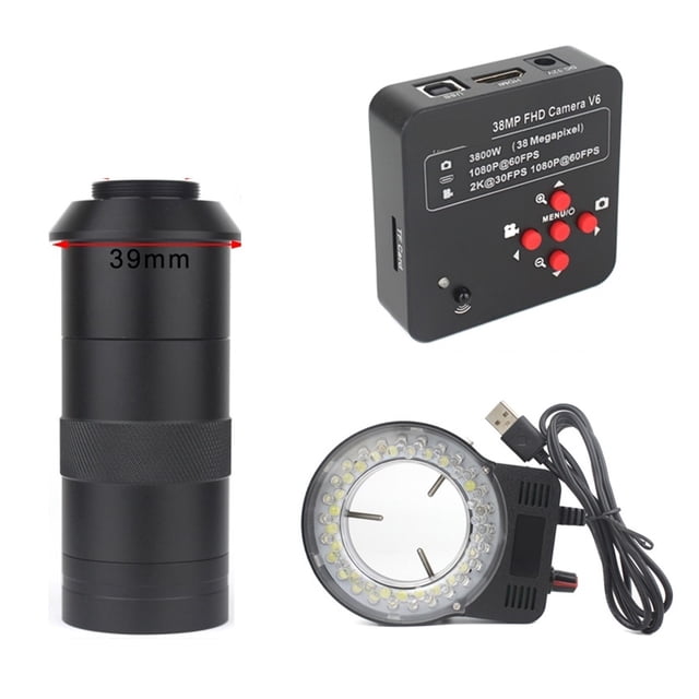 38MP 2K 60FPS USB Industrial Digital Video Microscope Camera + Zoom 130X C-Mount Lens TF USB Storage For Repair Soldering