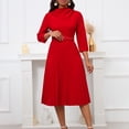 thumbnail image 2 of AURA Elegant Pleated Midi Dress With Belt High Waist Solid Color Zipper Work Office Style, 2 of 10