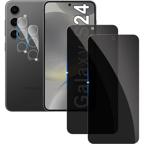 【2 2 Pack】 Privacy Screen Protector for samsung galaxy S24 9H Tempered Glass Anti-Spy Private Film Compatible for Samsung S24 and (2 Pack) Camera Lens Protector