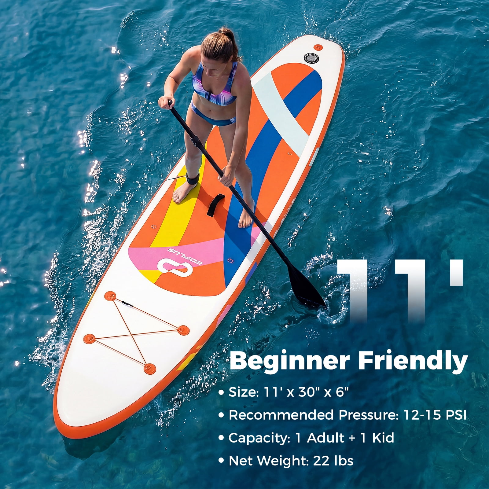 Costway 11’ Wide Inflatable Stand Up Paddle Board , Stable SUP for Adults and Youth Orange+White