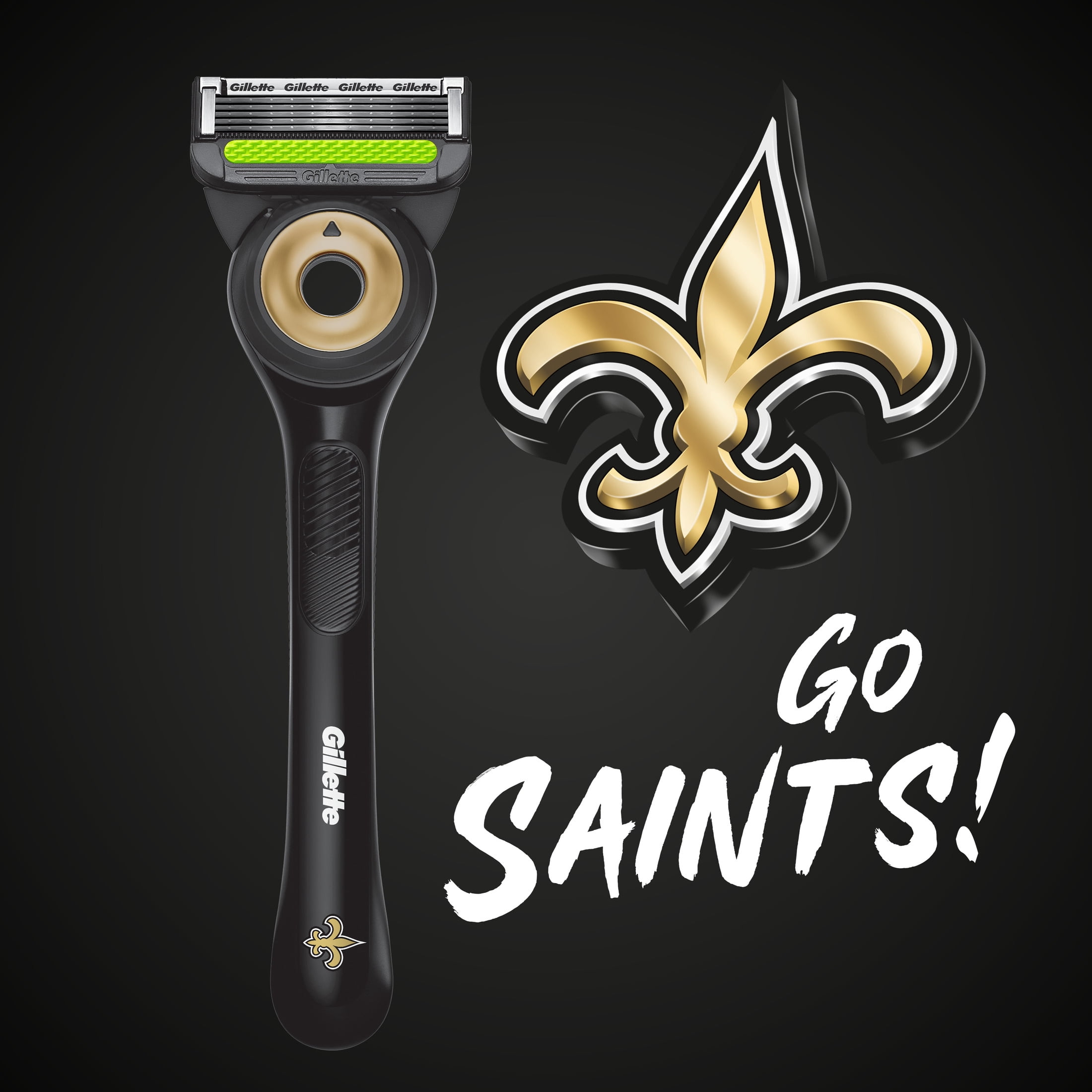 Gillette Labs Official Saints Licensed Razor for Men, Perfect for Game Day Grooming, Gillette Labs with Exfoliating Bar, 1 Handle, 4 Blade Refills, with Magnetic Stand
