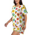 thumbnail image 2 of Lsque Cartoon Flowers Women's Short-Sleeved Pajama Set - 2 Piece Soft and Lightweight Sleepwear Set-Medium, 2 of 9