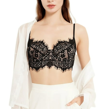 

Pgeraug bras for women Floral Lace Bralette Padded Wire Backless Bra Deep V Low Back Bra Cami Top For underwear women Black M