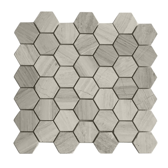 2-in Wooden White Hexagon Honed Marble Mosaic Wall Tile, 12-in x 12-in per Sheet, 5 Pack (5-sq. ft/Box)