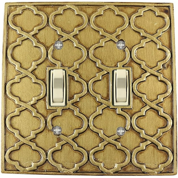 Meriville Moroccan 2 Toggle Wallplate, Double Switch Electrical Cover Plate, Antique Gold