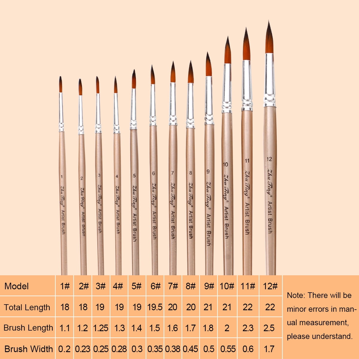 12pcs Paint Brushes Set Kit Round Pointed Tip Brushes Art Drawing Supplies