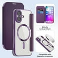 thumbnail image 5 of ShellTech for iPhone 16 TPU Clear Back Flip Wallet Case with RFID Blocking Card Slots & Camera Lens Protector, Compatible with MagSafe, PU Leather Magnetic Slim Shockproo Cover,Purple, 5 of 9