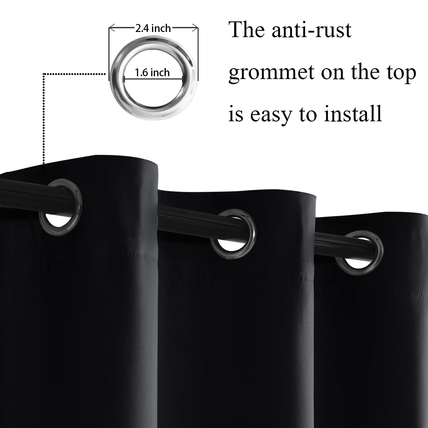 JIUZHEN Black Blackout Curtains for Bedroom Sewn with Tiebacks - Thermal Insulated Light Blocking Grommet Window Curtains for Living Room, 42 x 63 inch Length, Set of 2 Drape Panels