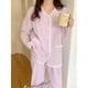 thumbnail image 2 of Pijama de mujer de primavera y otoño de manga larga a cuadros con encaje para el hogar, cárdigan, traje de talla grande, 2 of 6