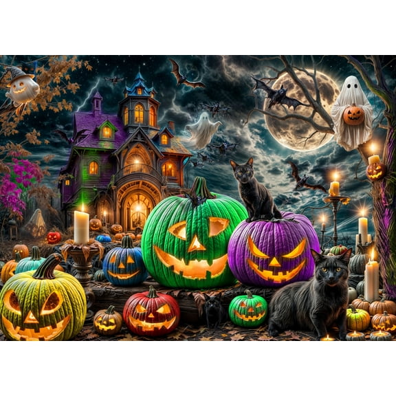 Spooky Night Halloween Jigsaw Puzzle 1000 Piece by Vermont Christmas Company - Halloween Puzzles with Randomly Shaped Pieces - 26 5/8" x 19 1/4"