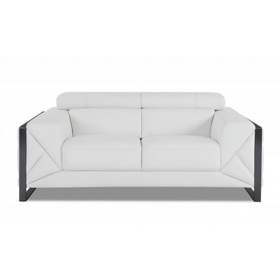 75" White Italian Leather and Chrome Love Seat