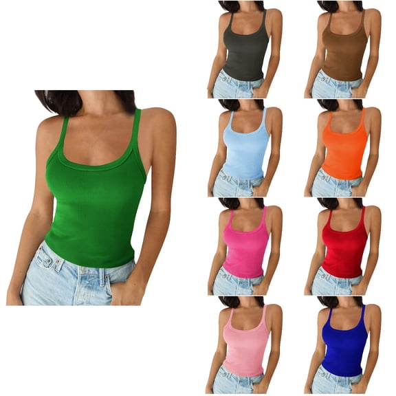 Antinious Women Solid Ribbed Camisoles Elastic Summer Soft Casual Tank Top