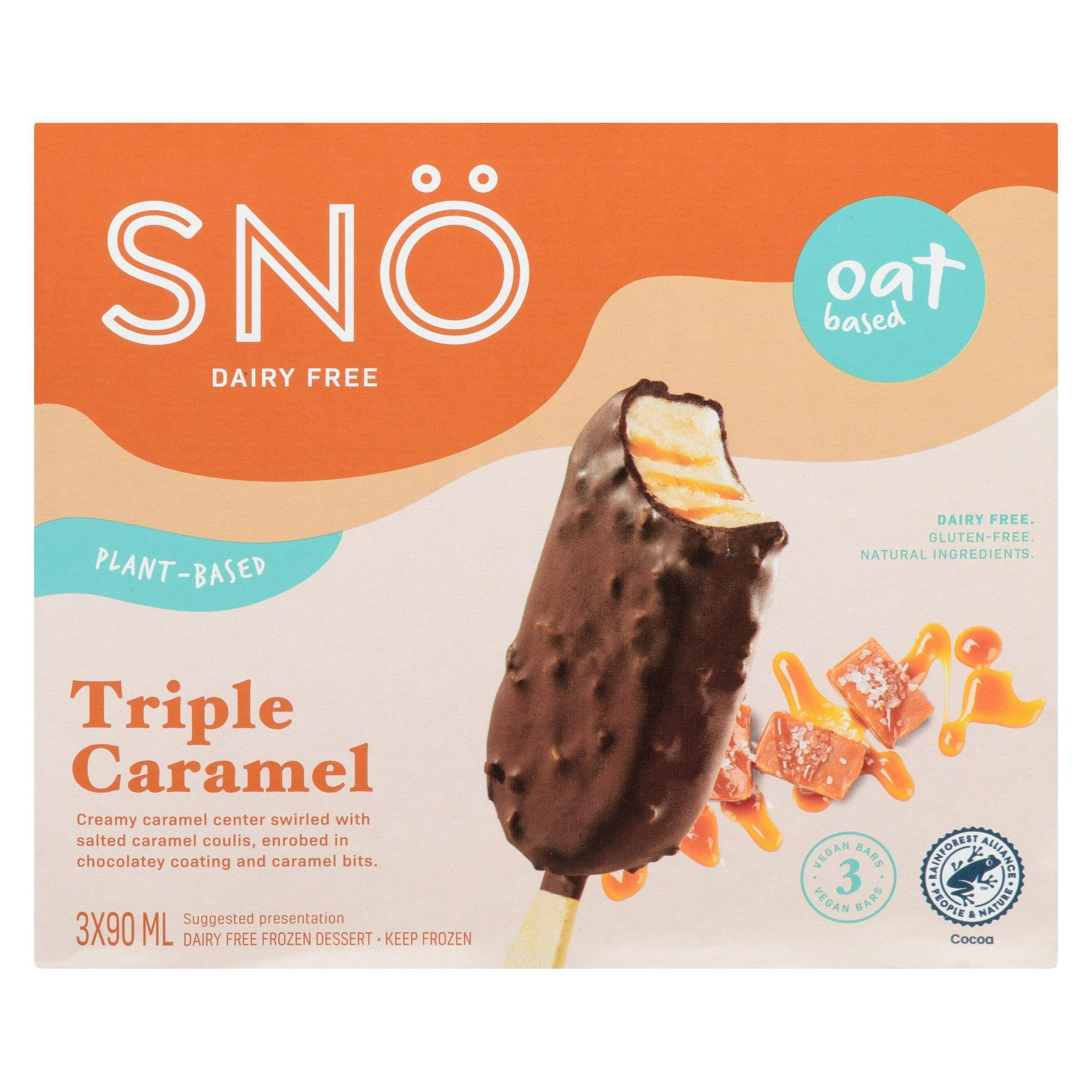 Snö Plant Based Triple Caramel Bars, 3x90 mL Dairy Free Frozen Dessert