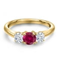thumbnail image 3 of Gem Stone King 18K Yellow Gold Plated Silver Red Created Ruby and White Zirconia Engagement Ring for Women | 1.10 Cttw | Round 5MM | Gemstone July Birthstone | Size 9, 3 of 6