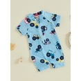 thumbnail image 6 of Aojekbee Kids Boys Summer Swimwear Casual Tractor/Fish Print Short Sleeve Zipper Rash Guard Swimsuit Beachwear Bathing Suit, 6 of 10