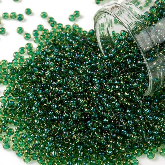 10g TOHO Round Seed Beads Japanese Seed Beads (242) Inside Color Jonquil/Emerald Lined 11/0 2.2mm Hole: 0.8mm about 1110pcs/10g