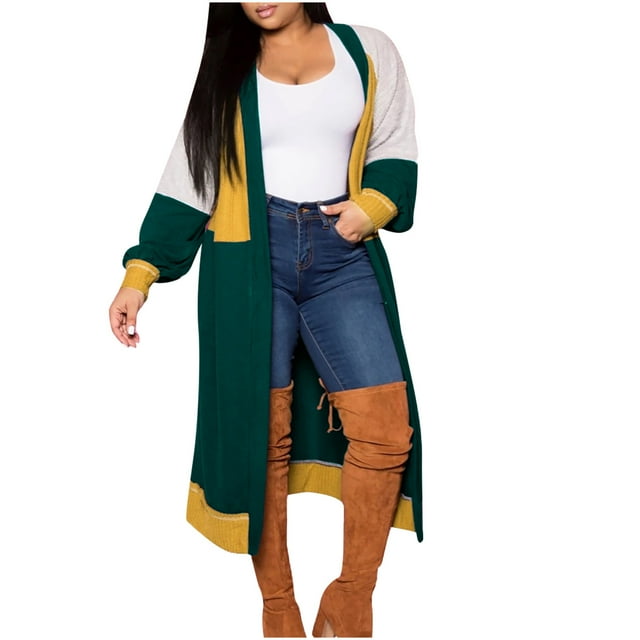 AherBiu Longs Cardigans pour Femmes Tendance à devant Ouvert Chandails en Tricot Décontractés Automne Hiver Chauds Confortables Cardigan