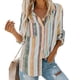 thumbnail image 1 of ICHUANYI Clearance Womens Fashion V Neck Striped Roll Up Sleeve Blouses Tops With Pocket Loose Shirt(Orange, S) ICHUANYI WER2023080809121, 1 of 8