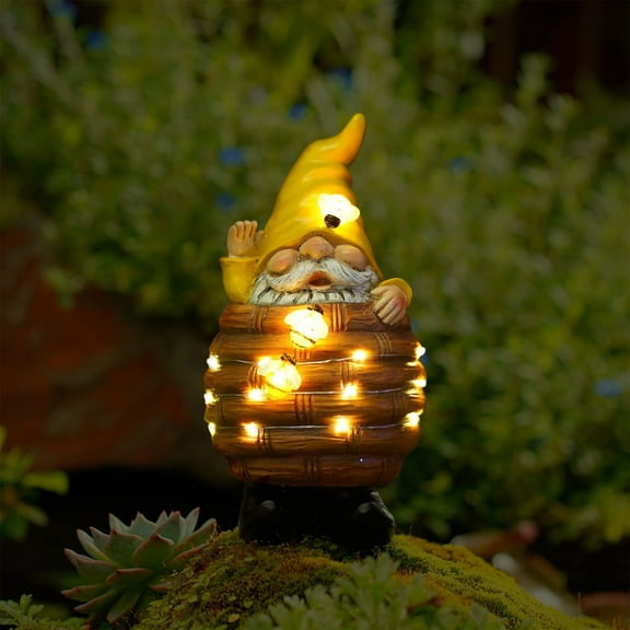 BOPORO Garden Gnome Statue With Solar LED Lights Bee Gnome Statue Spring Decorations Bee Decorations Summer Gnomes Interesting Outdoor Solar Statue Clearance