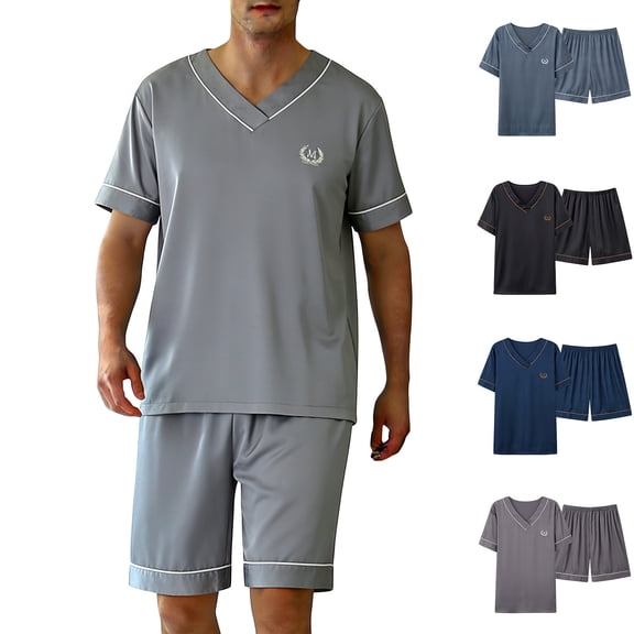 Bovxnpu Men's Clothing Set 2 Piece Loungewear Set Cotton Short Sleeve Crew Neck Men's Casual Pullover Shorts Set