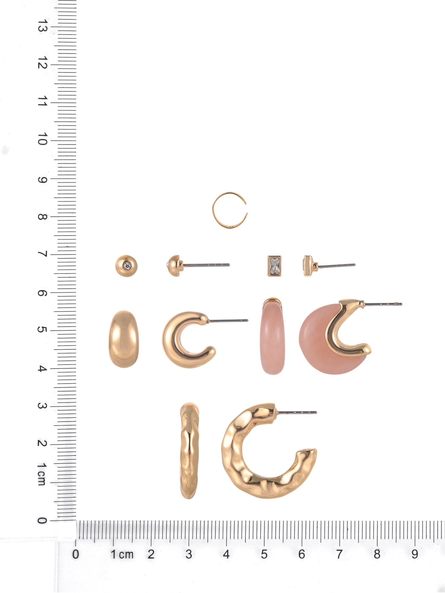 Time and Tru Goldtone and Silvertone 5-On Milky Pink Swirl Resin Hoop and Studs Earring Stacker Set