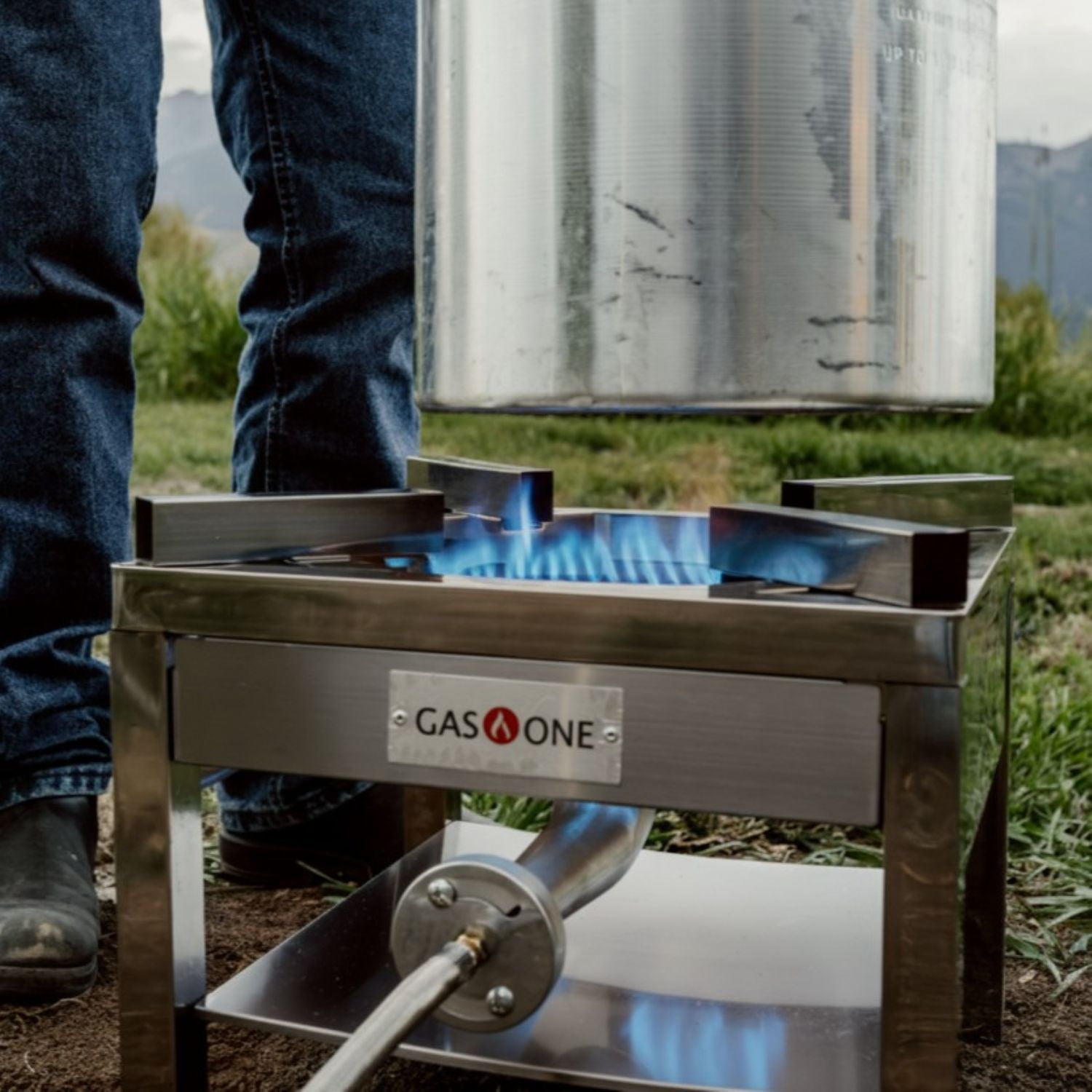 GasOne Stainless Steel Propane Burner Cooker With Regulator with Steel Braided Hose For Outdoor Cooking, Turkey Fry