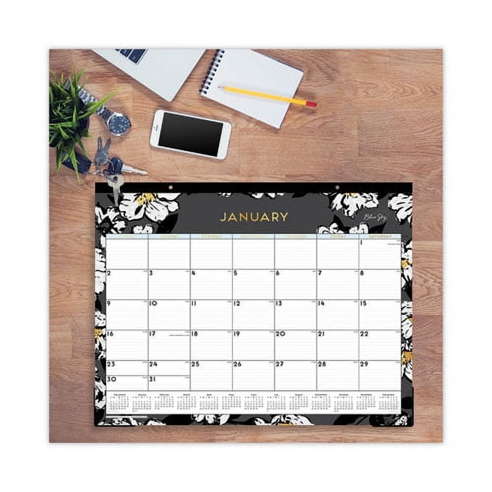 Baccara Dark Desk Pad, Floral Artwork, 22 x 17, White/Black/Gold Sheets, Black Binding, 12-Month (Jan to Dec): 2026 | Bundle of 10
