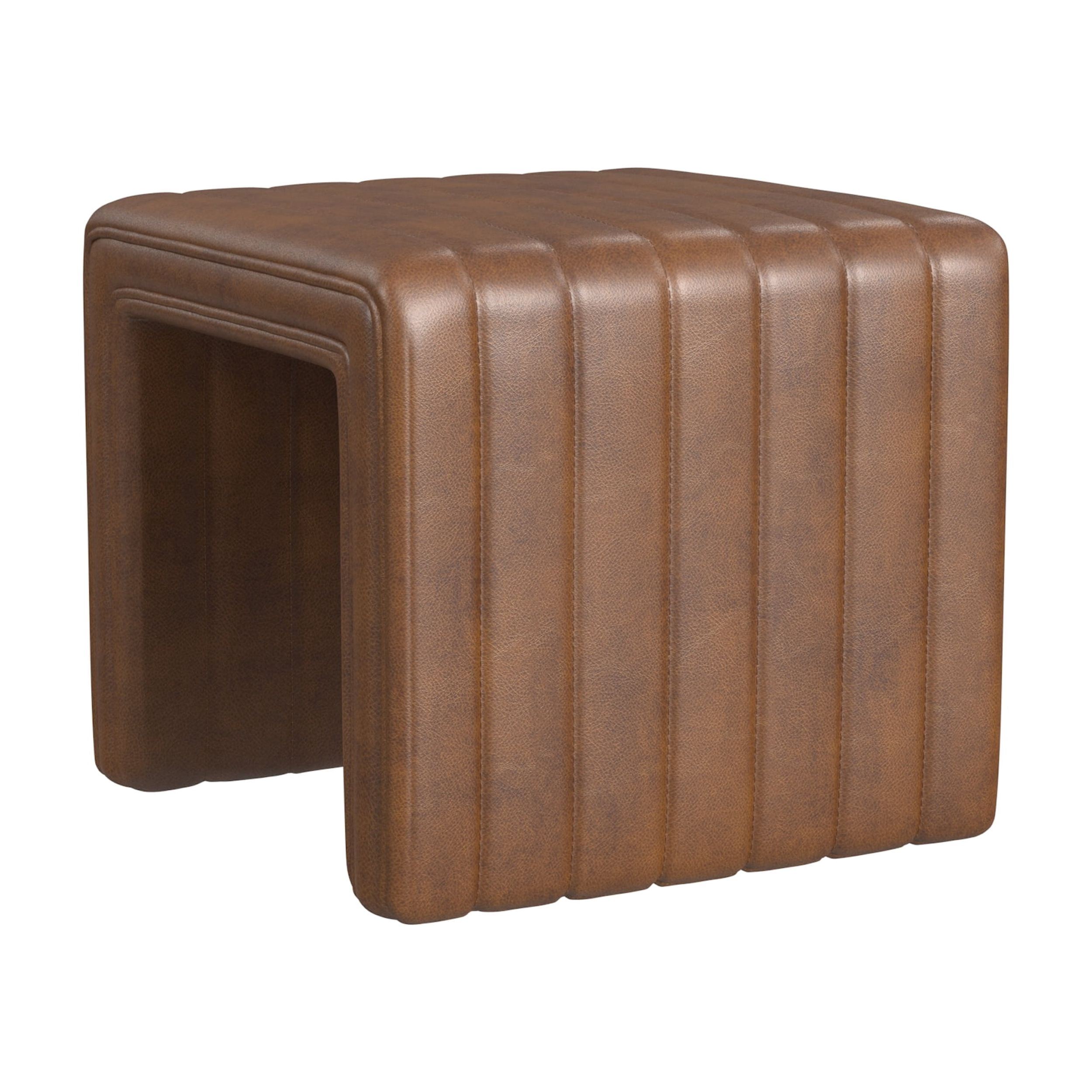 HomePop Modern Channel Ottoman, Brown Faux Leather