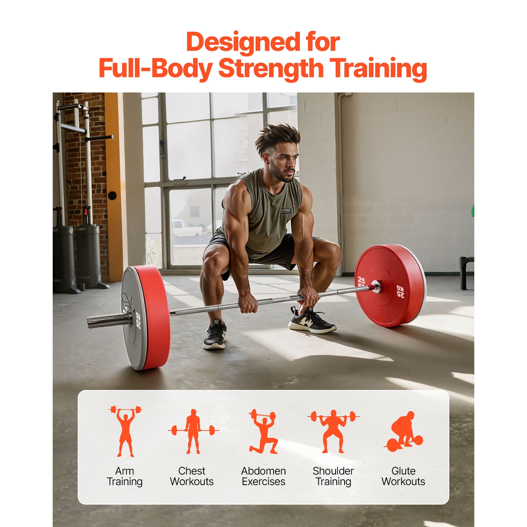 KFFKFF 6FT Barbell Bar, Compatible with 2-Inch Weight Plates, Chrome-Plated Design with Knurled Grip for Weight Training, Squats, Deadlifts, Bench Press, Curls, Overhead Press, Supports Up to 500lbs