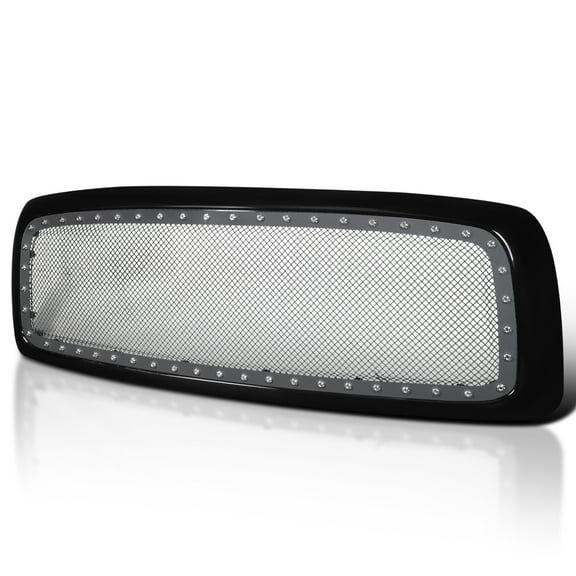 Spec-D Tuning Glossy Black Rivet Bolt Mesh Style Front Hood Grille w/ Shell Compatible with 2002-2005 Dodge Ram 1500, 2003-2005 Dodge Ram 2500 3500