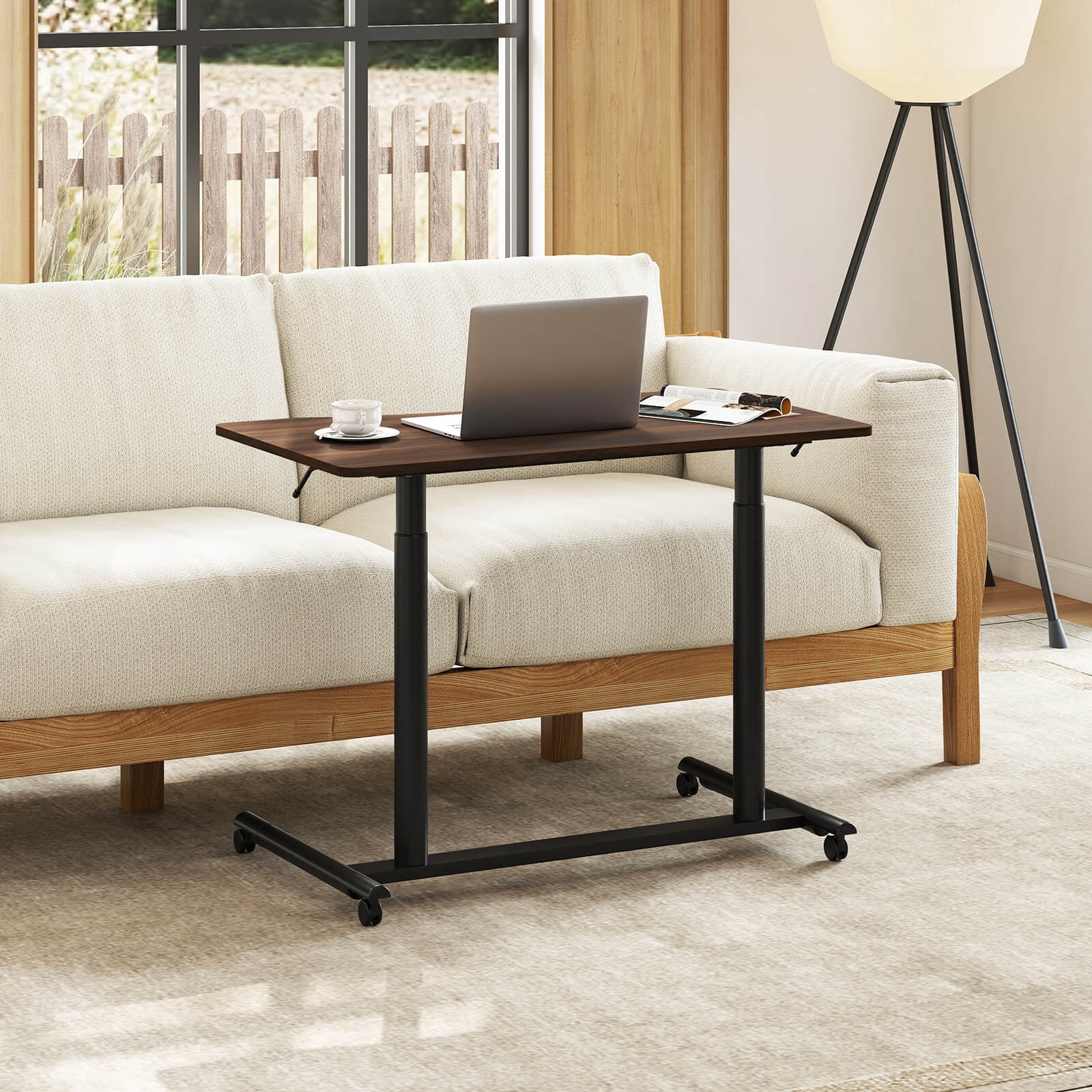 Costway Mobile Standing Desk with Lockable Wheels & Aluminum Frame Rolling Laptop Desk