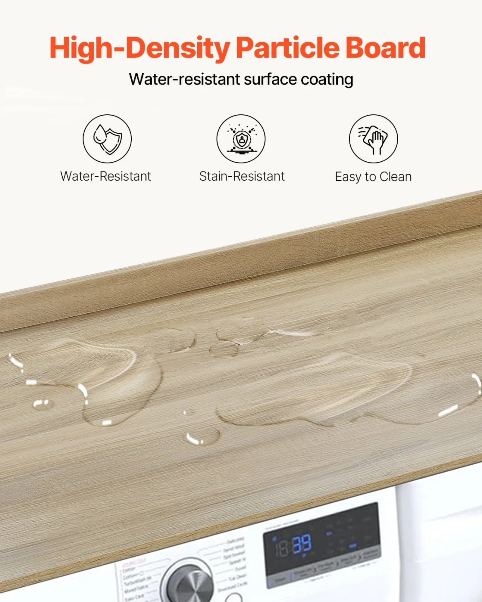 Washing machine countertop, drying machine solid wood countertop, with multi-functional hooks, suitable for all front-loading washing machines and dryers, oak