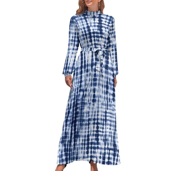 Colorful Tie Dye Print Dress High Neck Graffiti Carnival Beach Dresses Long Sleeve Korean Fashion Long Maxi Dress Modern Clothes