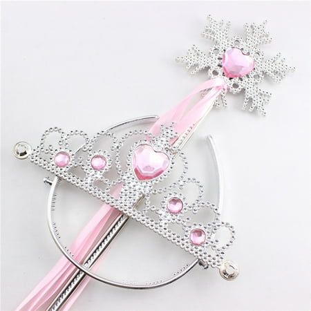 Princess Dress Up Accessories Tiara Crown and Snowflake Wand Set Children Cosplay Accessories Color:Pink