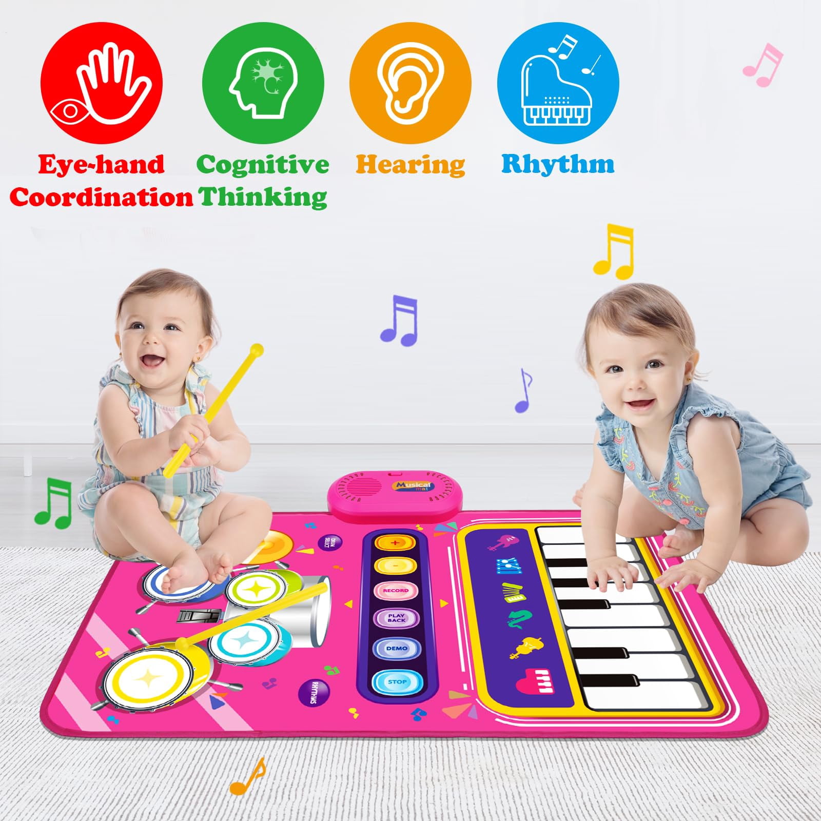 Musical Mat Toys - 2 in 1 Piano Drum Babies Play Mat Music Toys for Kids 3-8 Birthday Gifts(Red)