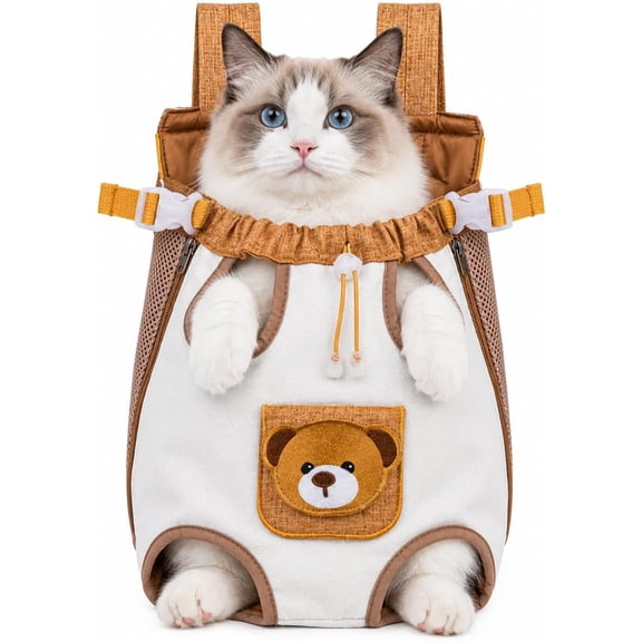 Cute Pet Carrier Backpack, Hands Free Front Cat Dog Travel Bag with Breathable Mesh & Adjustable Straps, Small Animal Carrier for Walks Vet Trips