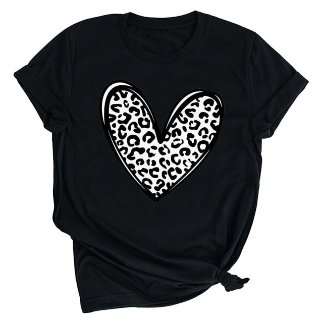 Kayannuo T-Shirts Imprimés Cœur d'Amour pour Femmes Liquidation Saint-Valentin T-Shirts Graphiques pour Femmes Haut à Manches Courtes Col Rond