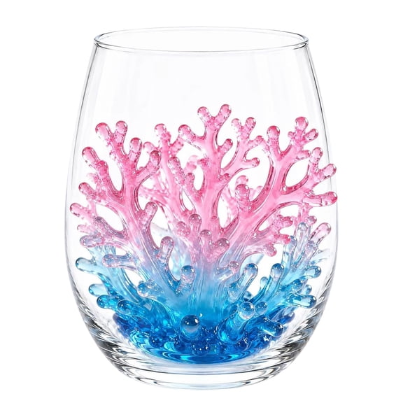 SLYNSHome Stemless Wine Glasses Beach Themed, Coastal Home Bar Accessories Water Glass, Marine Animal Design Drinkware For Ocean Life Enthusiasts