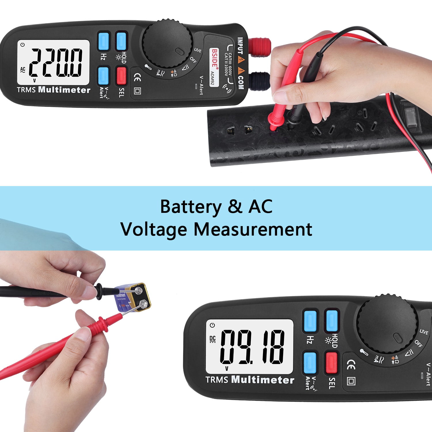 ADM92 TRMS Digital Multimeter Auto Range RMS 6000 Counts Portable Multi Tester Temp Live Check