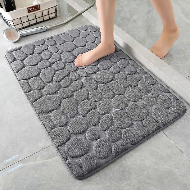 Memory Foam Bath Mat Cobblestone Bathroom Rugs Super Water Absorbent Bath Mats for Bathroom Machine Washable Bath Rugs( 17x24,Dark Gray)