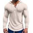 thumbnail image 2 of Momasggi Mens Waffle Knit Hoodies Casual Long Sleeve Drawstring Hooded Sweatshirt Slim Fit Muscle Hoodie Quarter Button Pullover Tops Beige M, 2 of 6