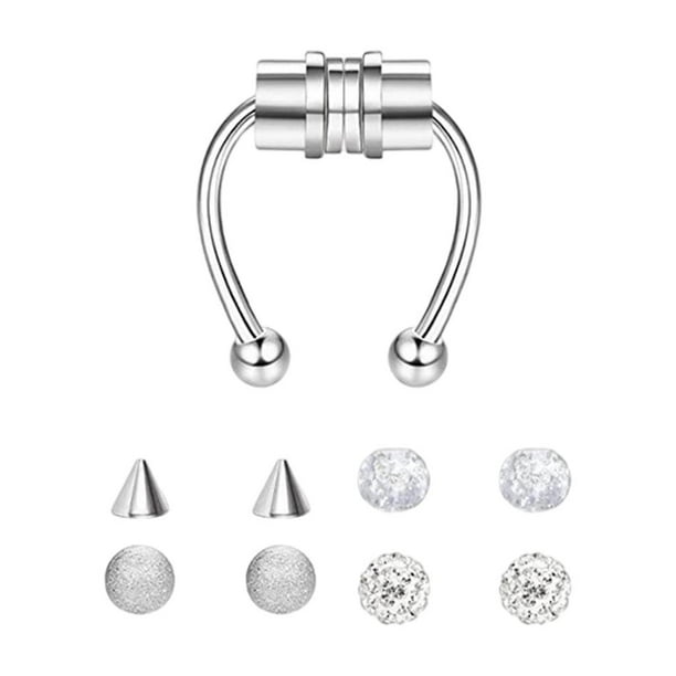 Aros Falsos de Nariz No Perforantes Sunnimix para Mujeres Acero Inoxidable Plata brillante